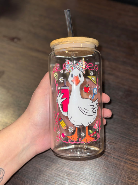 Teacher Goose Glass Cup